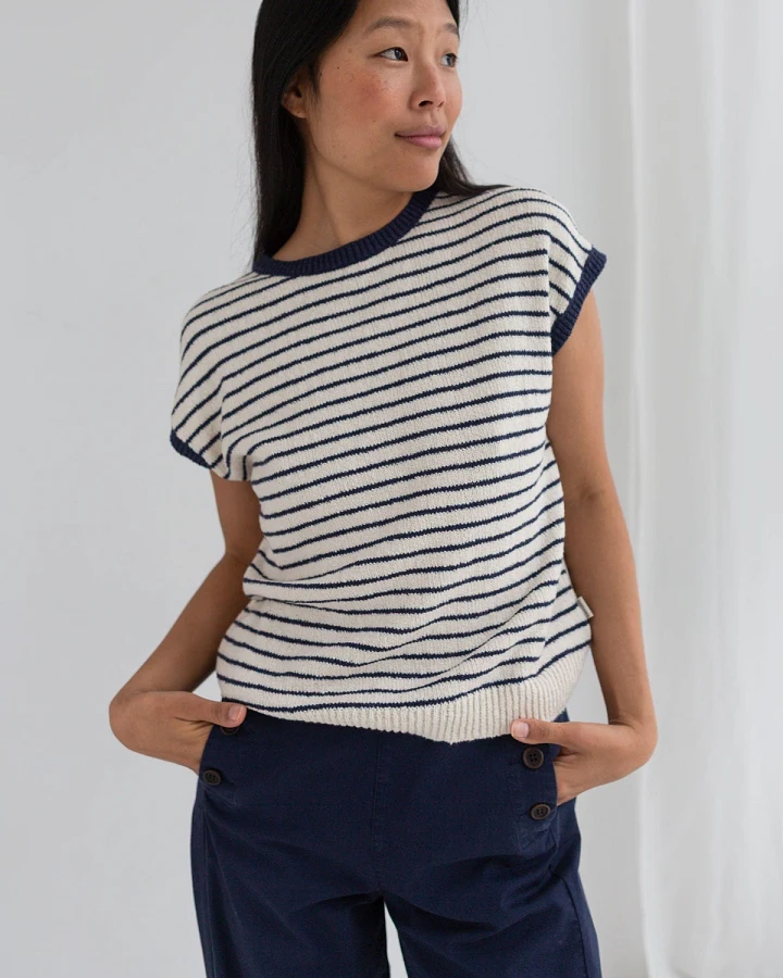 TWOTHIRDS Damen vegan Hemd Marinella Kobalt Gestreift