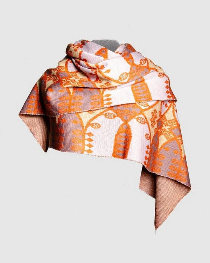 LANARTO slow fashion Merino Maxi-Schaltuch Mandarin, vierfarbig aus 100% mulesingfreier Merinowolle