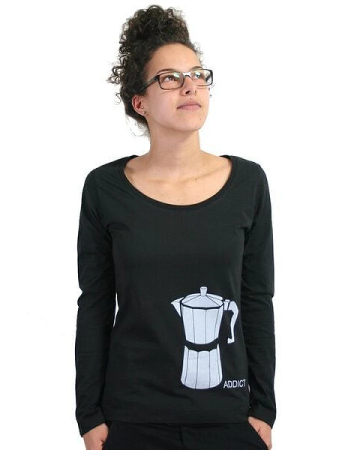 Spangeltangel Langarmshirt "Coffee Addict", Kaffee, schwarz, Siebdruck, Frauen, Damenmode, bedruckt