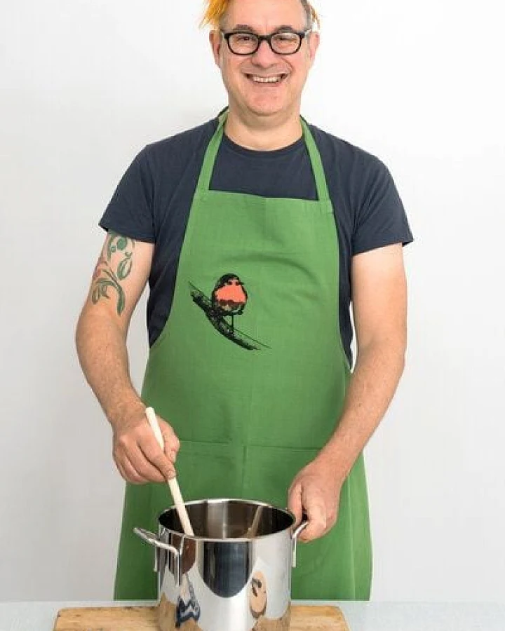 Hirschkind Fair-Trade & Bio-Kochschürze handgewebt grün "Rotkehlchen"