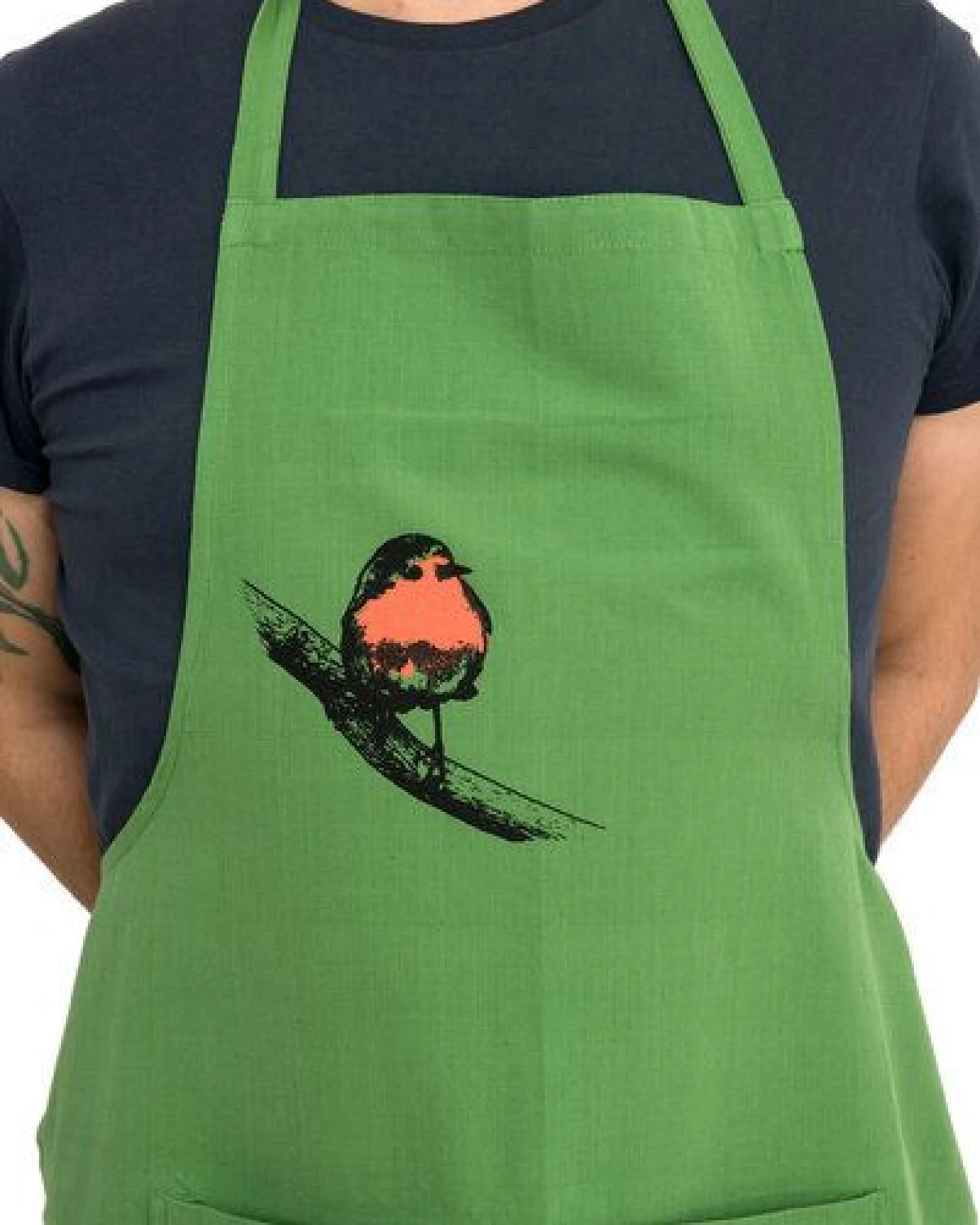 Hirschkind Fair-Trade & Bio-Kochschürze handgewebt grün "Rotkehlchen" – Ansicht 3