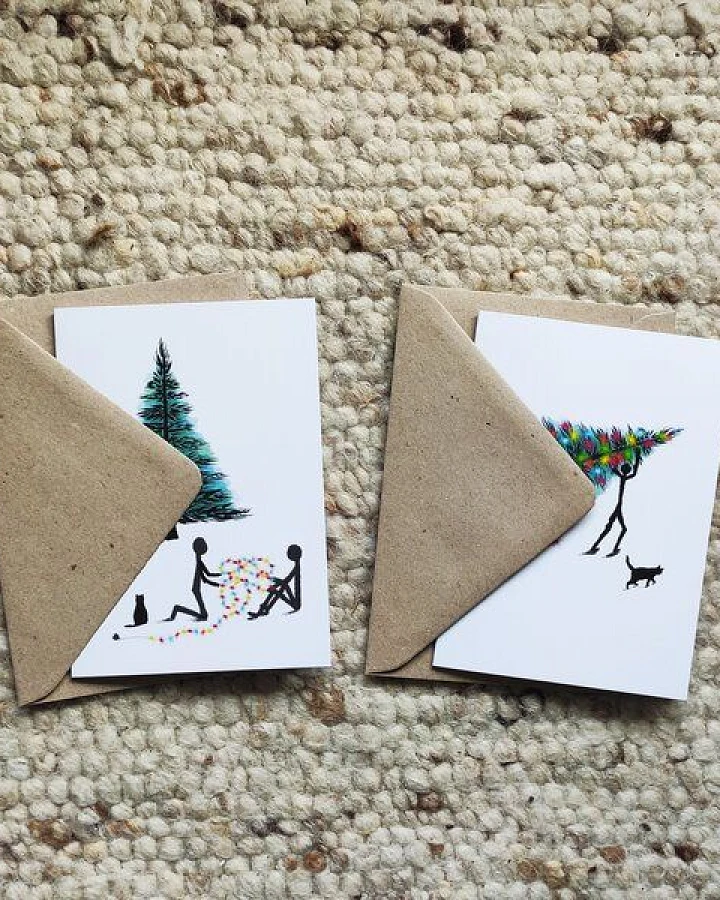 Himal Hemp HH Weihnachts-Faltkarten Set 2 Stück Weiß - Design by Tamzin Merivale