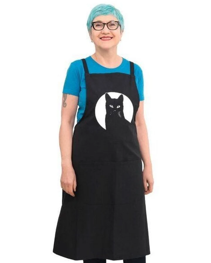 Hirschkind Handgewebte Kochschürze "Schwarzer Kater", schwarz