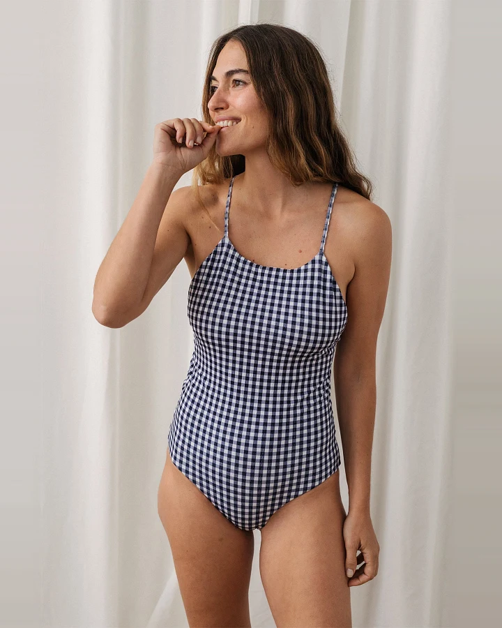TWOTHIRDS Damen vegan Badeanzug Portrush Vichy Schwarz