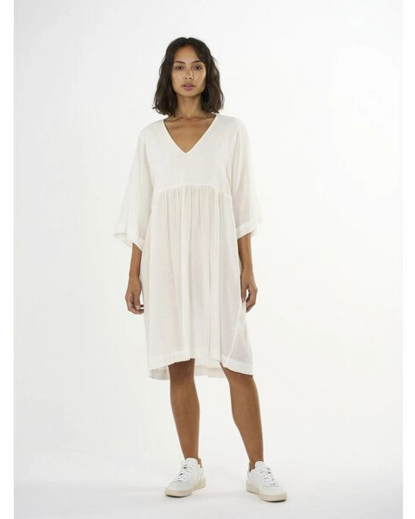 KnowledgeCotton Apparel Midi Kleid - HEATHER cotton crepe A-shape dress - aus Bio-Baumwolle – Ansicht 2