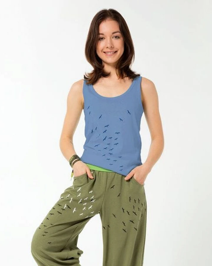 Spangeltangel Top "Vogelschwarm", Damentop, bedruckt, Vögel, Siebdruck, Frauen, Sommertop