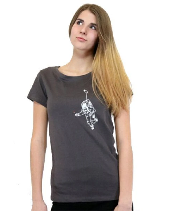Spangeltangel Damen T-Shirt „Kosmonaut“ grau, für Frauen, Galaxie, Astronaut, Weltall