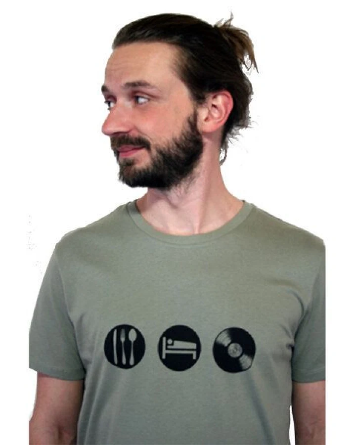 Spangeltangel T-Shirt "Eat, Sleep, Vinyl", nachhaltig, Vinyl, Herren, Plattenspieler, bedruckt