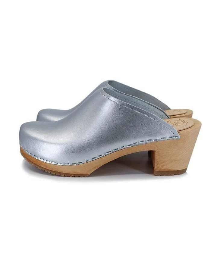 me&myClogs LIVI Holzclogs mit Absatz Silber