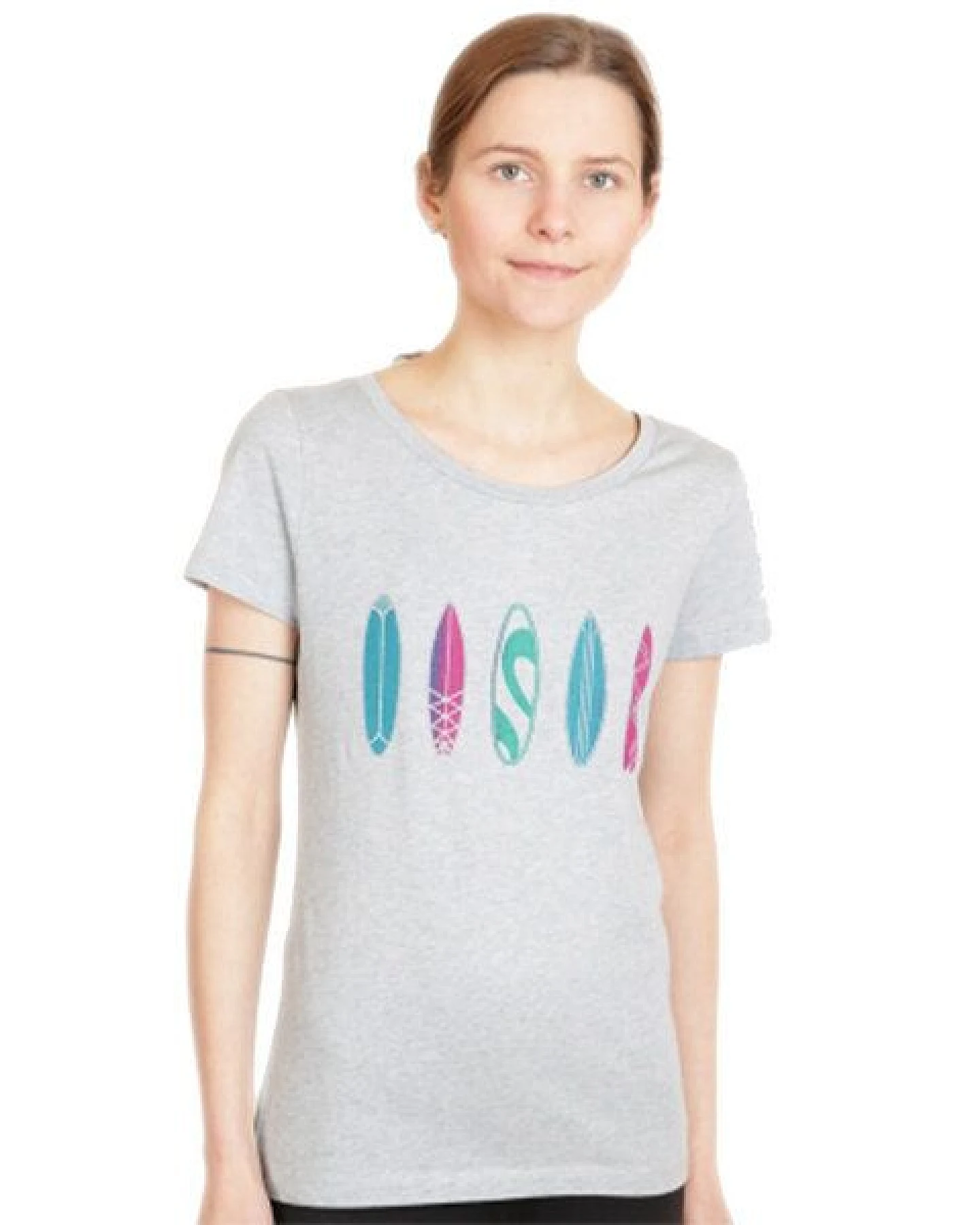 Spangeltangel Damen T-Shirt „Surfboard“ eisblau meliert, für Frauen, bedruckt – Ansicht 2
