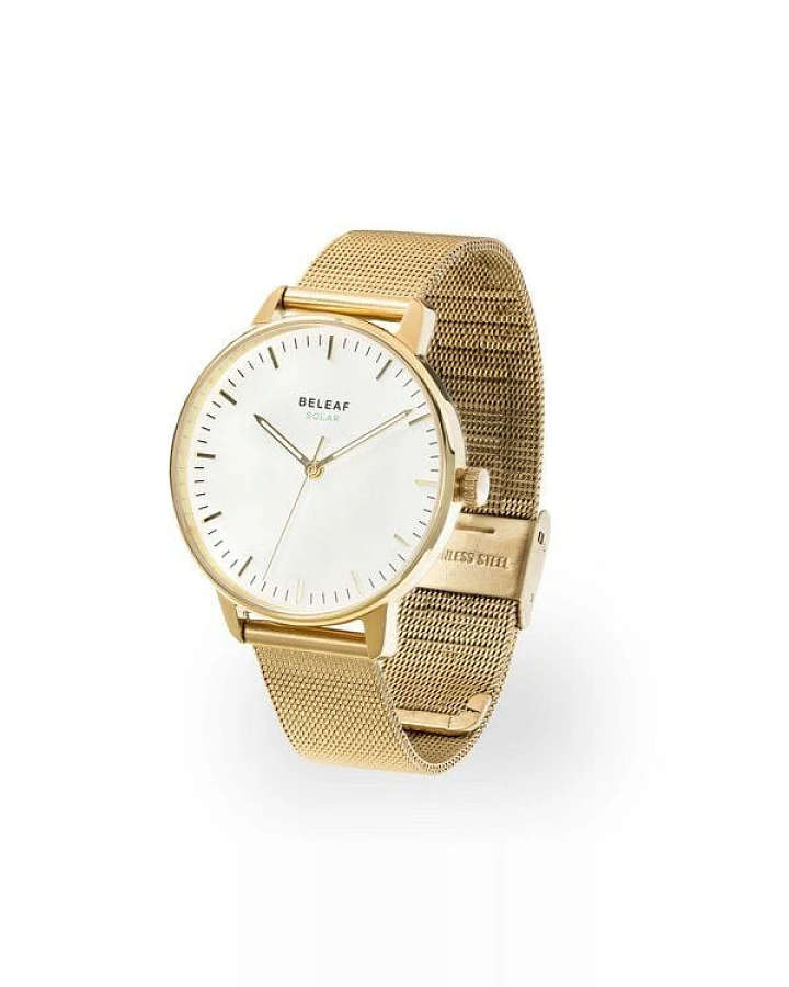 BELEAF "SOLAR GOLD" Uhr mit veganem Uhrenarmband aus Kork oder Milanaise(solarbetrieben)