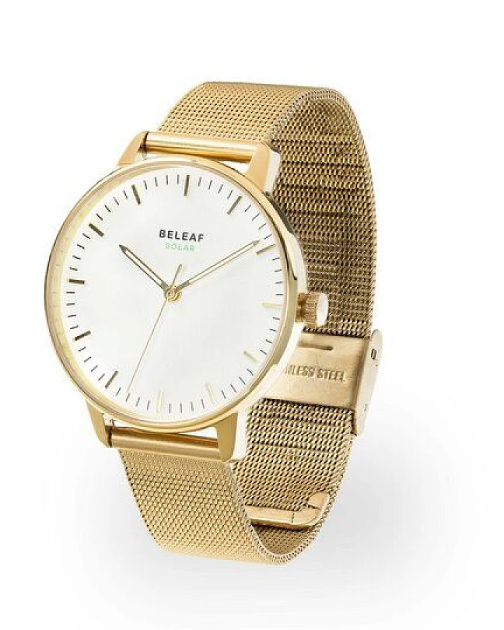 BELEAF "SOLAR GOLD" Uhr mit veganem Uhrenarmband aus Kork oder Milanaise(solarbetrieben)