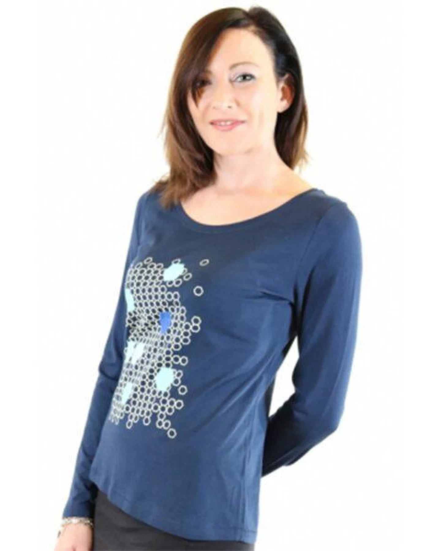 Spangeltangel Langarm Shirt "Hektogramme", dunkelblau, Damenshirt, Siebdruck – Ansicht 2