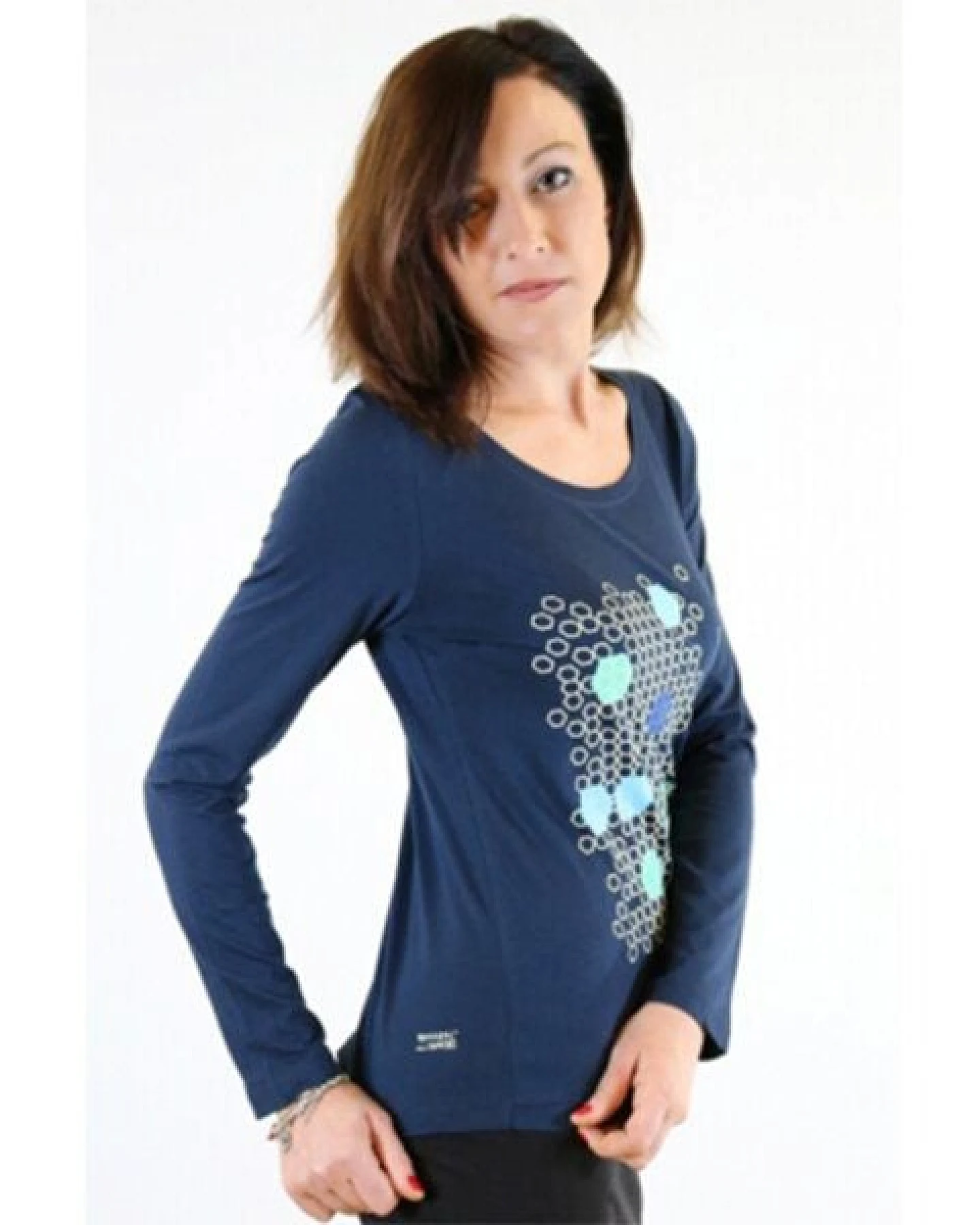 Spangeltangel Langarm Shirt "Hektogramme", dunkelblau, Damenshirt, Siebdruck – Ansicht 3