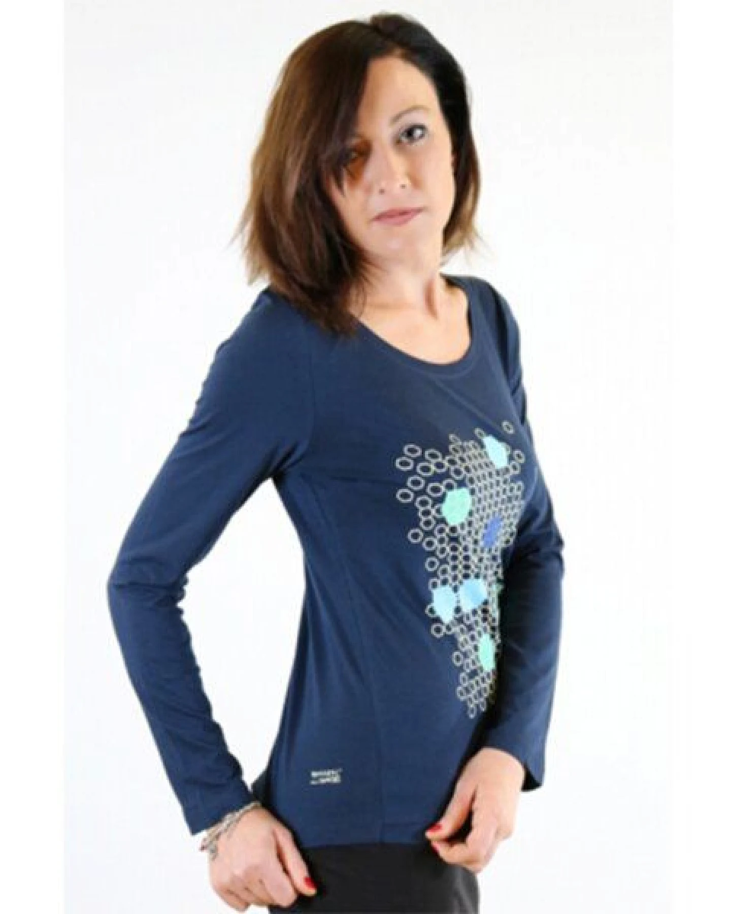 Spangeltangel Langarm Shirt "Hektogramme", dunkelblau, Damenshirt, Siebdruck – Ansicht 3