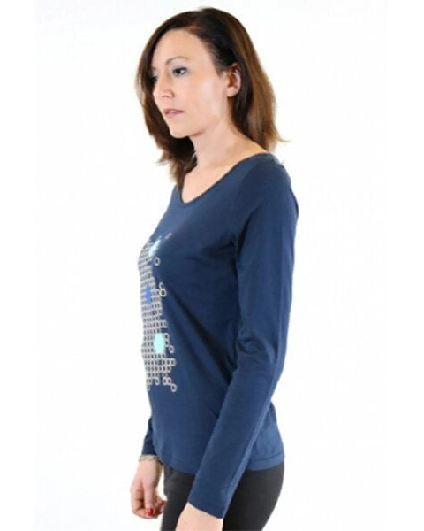 Spangeltangel Langarm Shirt "Hektogramme", dunkelblau, Damenshirt, Siebdruck – Ansicht 4