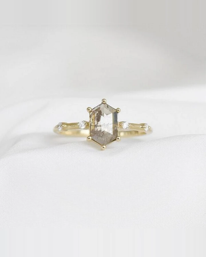 Eppi Goldring mit Hexagon Salt and Pepper Diamant Justine