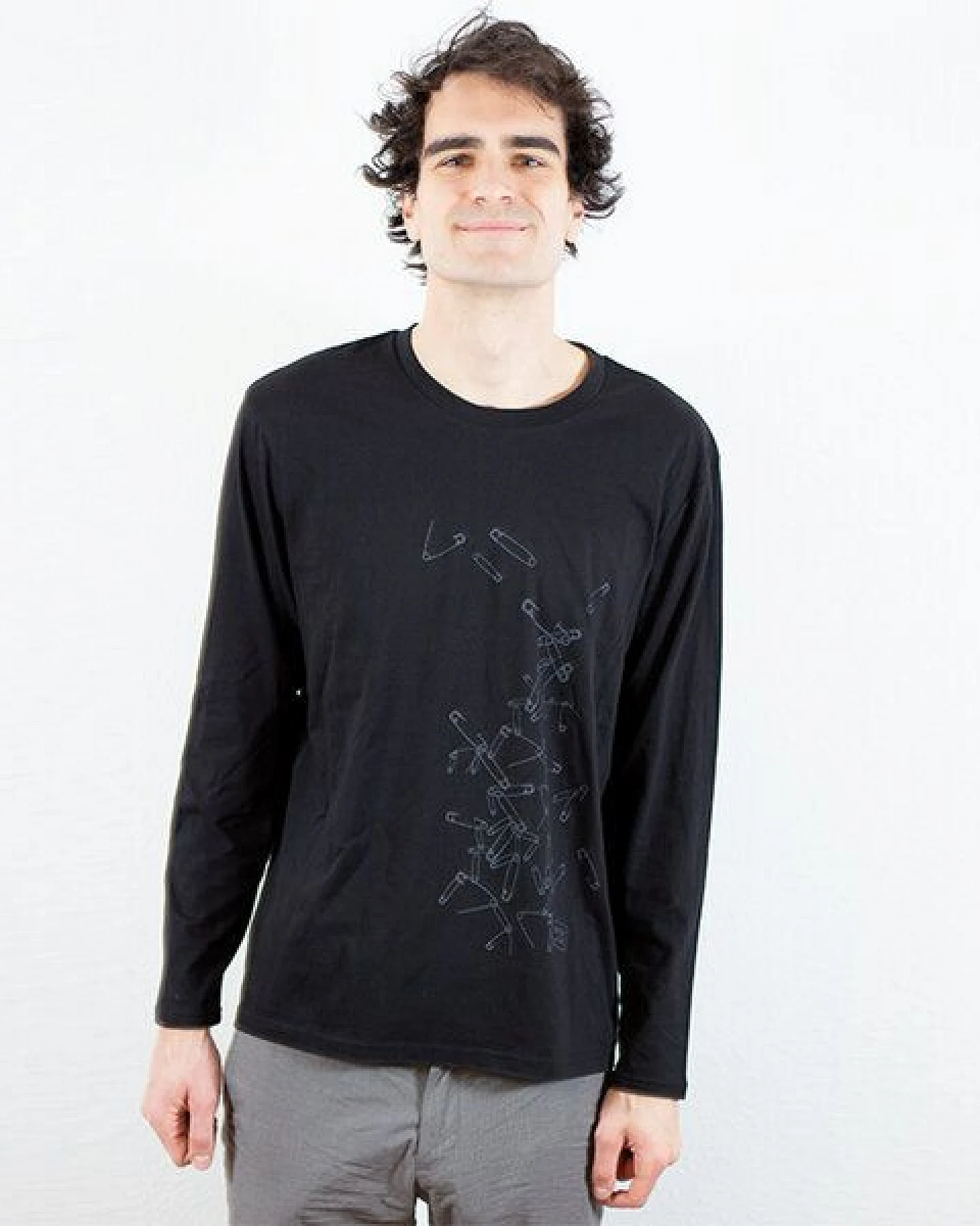 Spangeltangel Langarm-Shirt "Sicherheitsnadeln", schwarz, Herren, Siebdruck – Ansicht 2