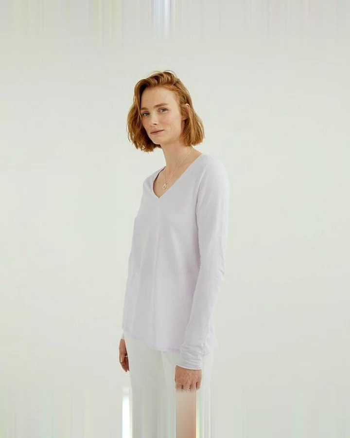 d'Els Esterella Damen V-Neck Langarm T-Shirt aus Single Jersey Bio Baumwolle