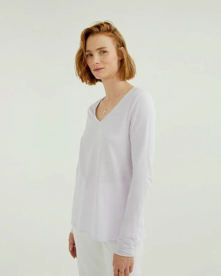 d'Els Esterella Damen V-Neck Langarm T-Shirt aus Single Jersey Bio Baumwolle