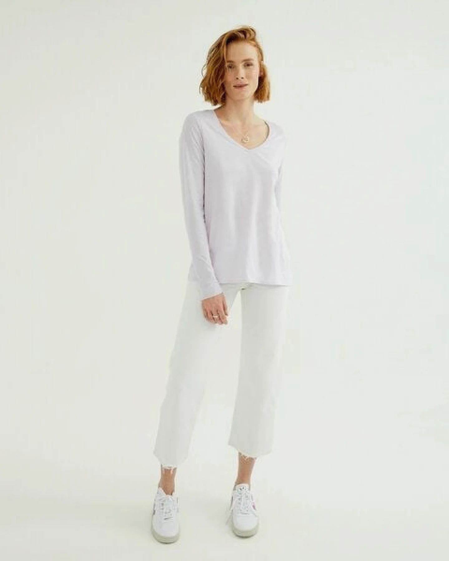 d'Els Esterella Damen V-Neck Langarm T-Shirt aus Single Jersey Bio Baumwolle – Ansicht 3