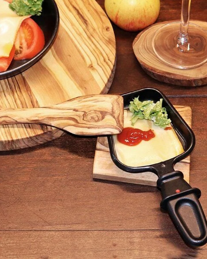 NATUREHOME Raclette Set Olivenholz - 6 Holz-Schaber für Raclette Pfännchen