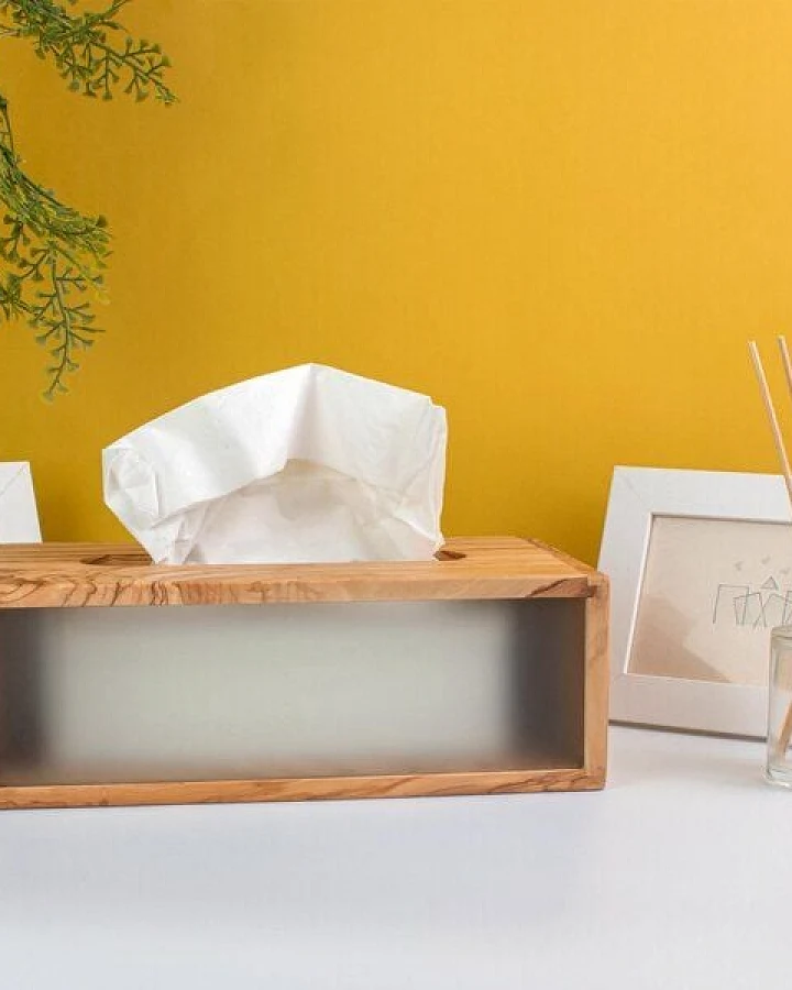 Taschentuch-Box Kosmetik-Box aus Olivenholz u. Glas Naturehome Design