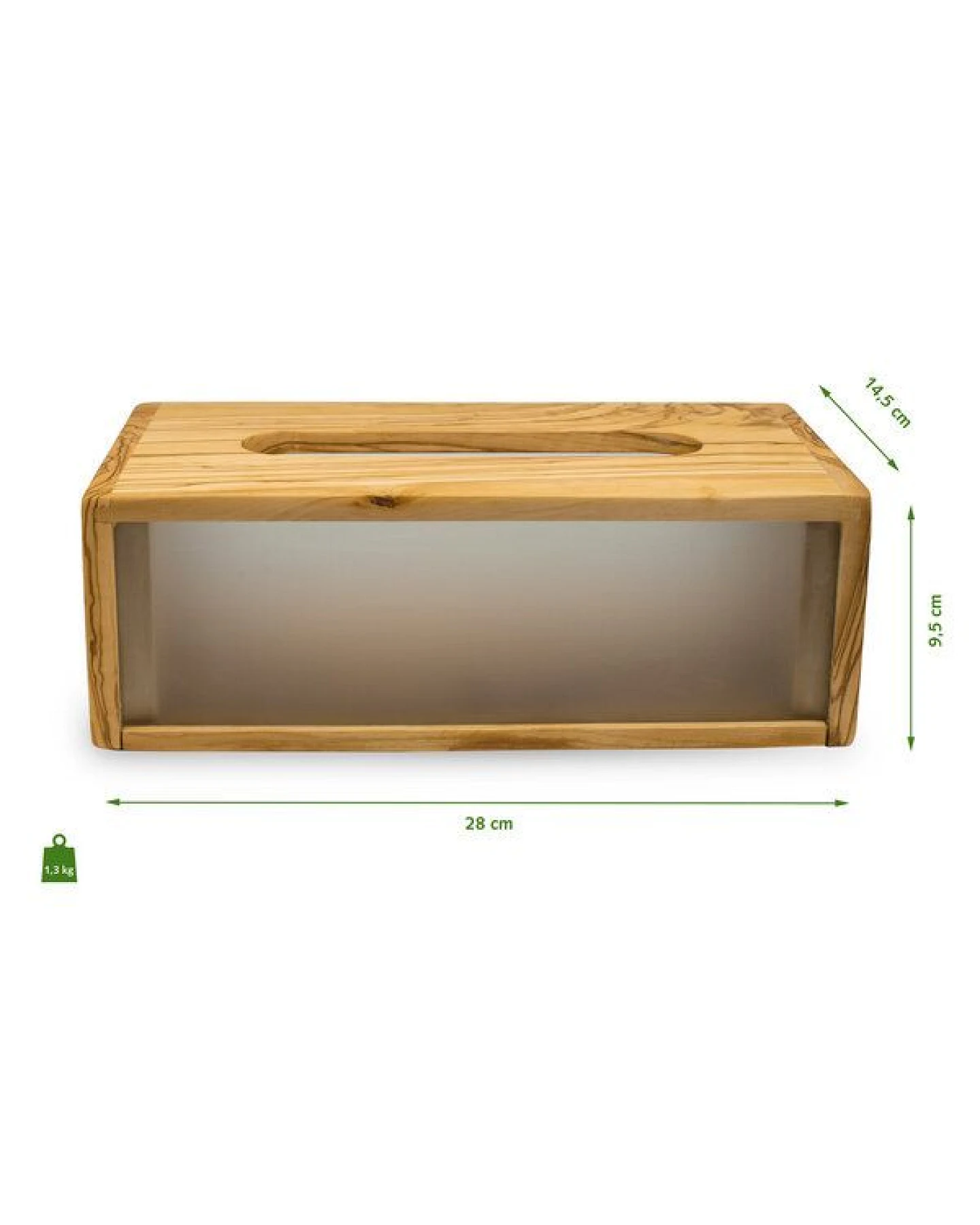 Taschentuch-Box Kosmetik-Box aus Olivenholz u. Glas Naturehome Design – Ansicht 3