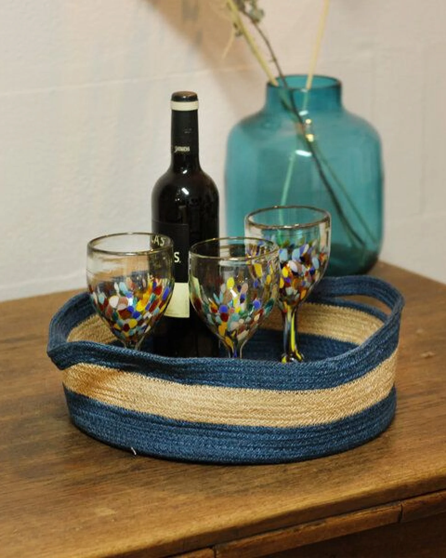Mitienda Shop Brotkorb aus Jute Indigo rund – Ansicht 2