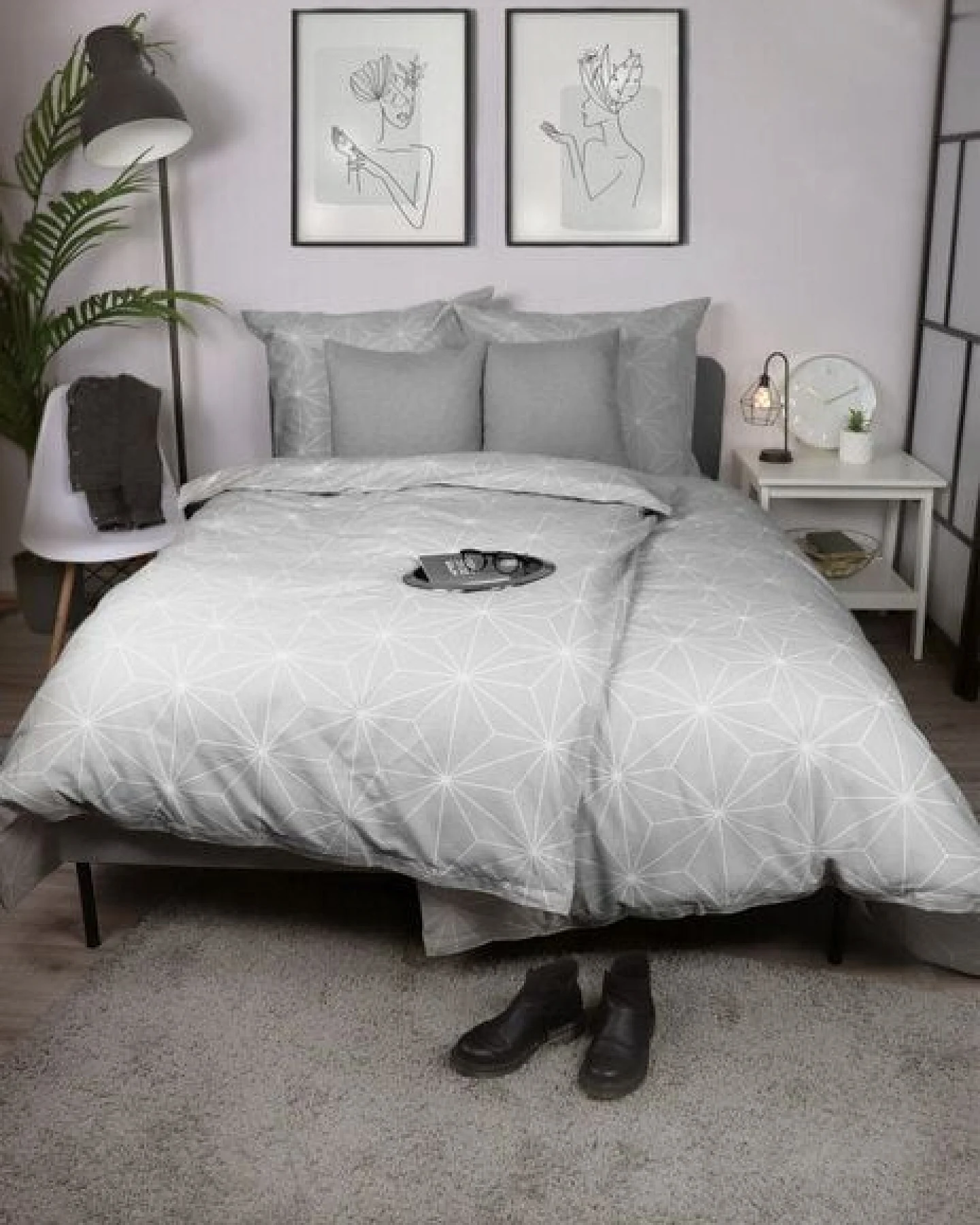 jilda-tex Bettwäsche "Simple Geometric Grey" 100% Bio-Baumwolle 135x200 + 80x80 cm – Ansicht 4