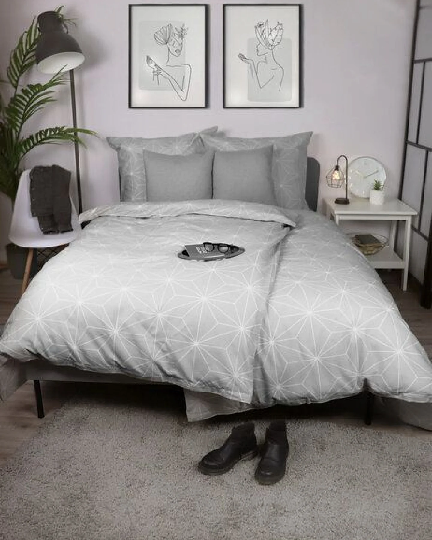 jilda-tex Bettwäsche "Simple Geometric Grey" 100% Bio-Baumwolle 135x200 + 80x80 cm – Ansicht 4