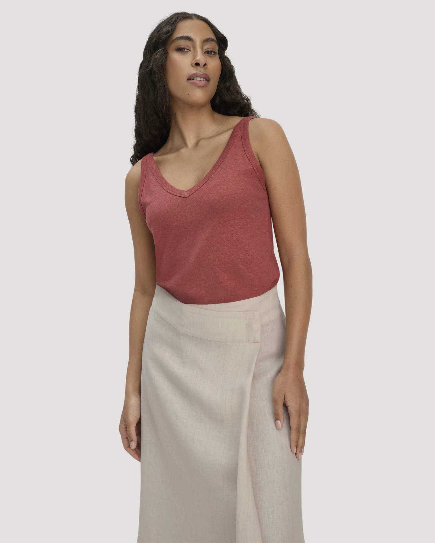 hessnatur Damen Rock Midi Regular aus Leinen - beige - Größe 48 – Ansicht 4