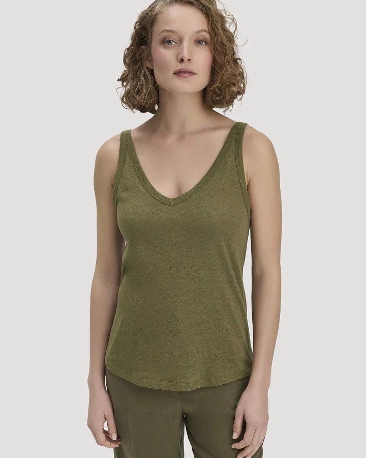 hessnatur Damen Jersey Top Regular aus Leinen und Bio-Baumwolle - grün - Größe 34