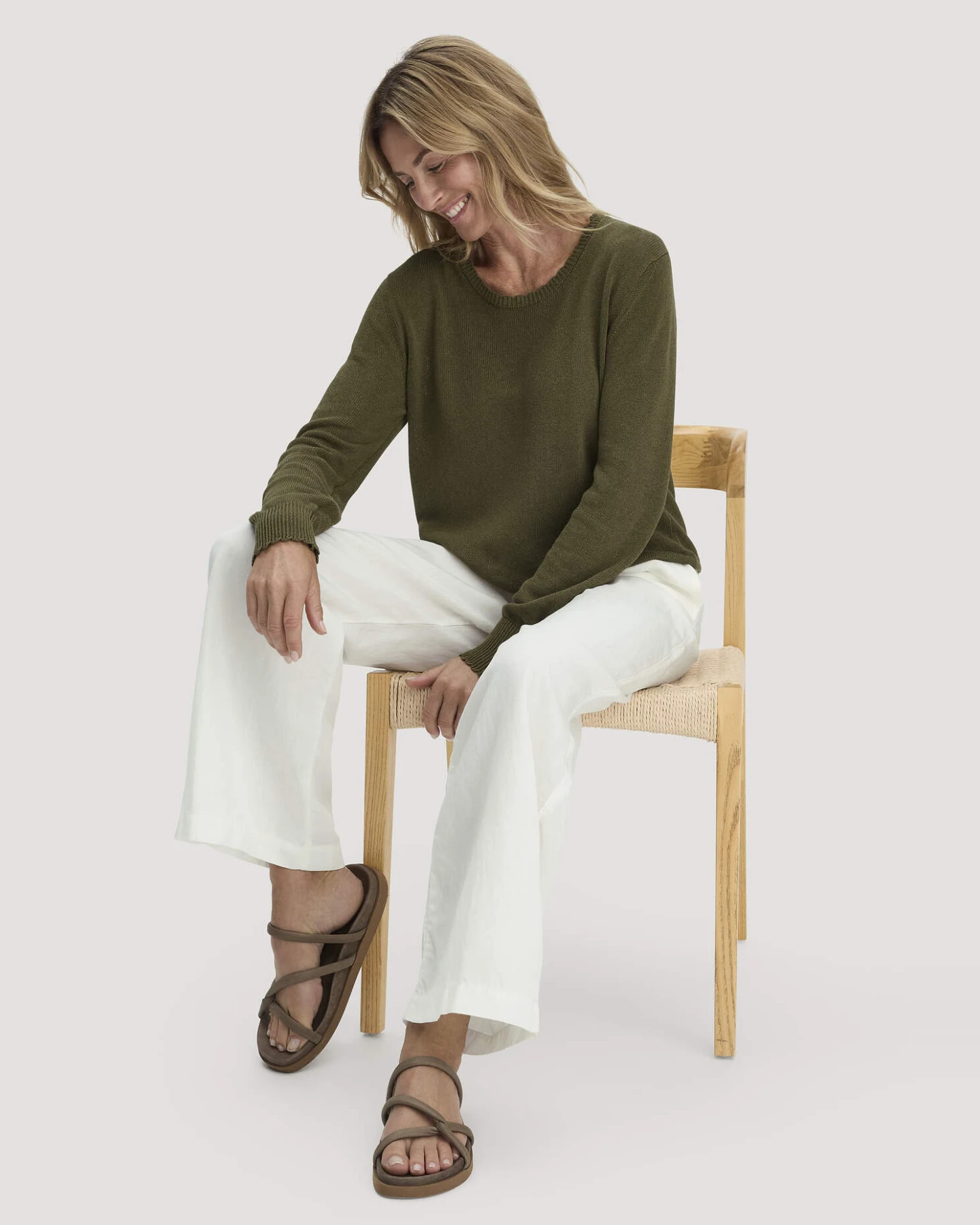 hessnatur Damen Hose Wide Leg aus TENCEL™ Lyocell mit Leinen - weiß - Größe 42 – Ansicht 4