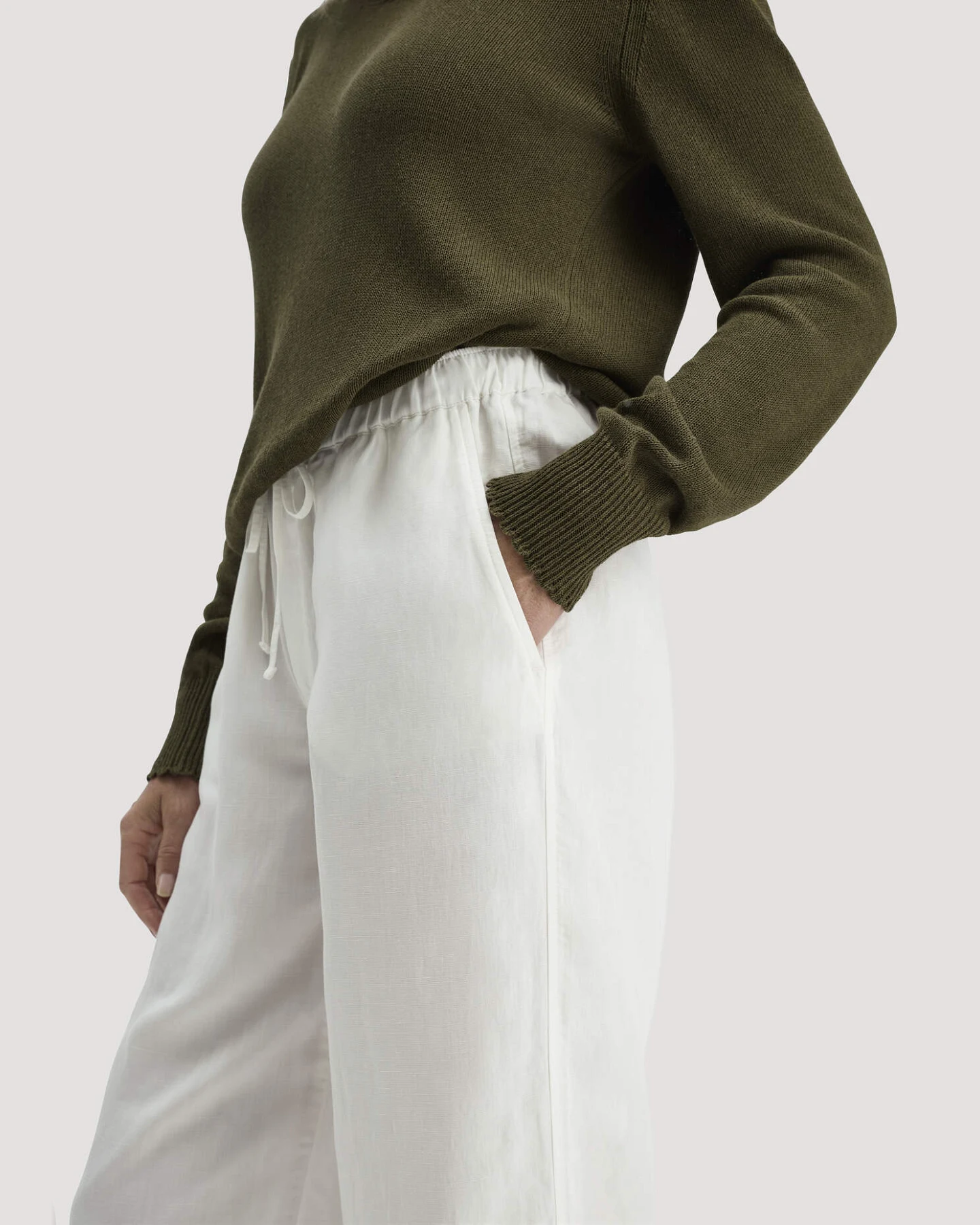 hessnatur Damen Hose Wide Leg aus TENCEL™ Lyocell mit Leinen - weiß - Größe 44 – Ansicht 3