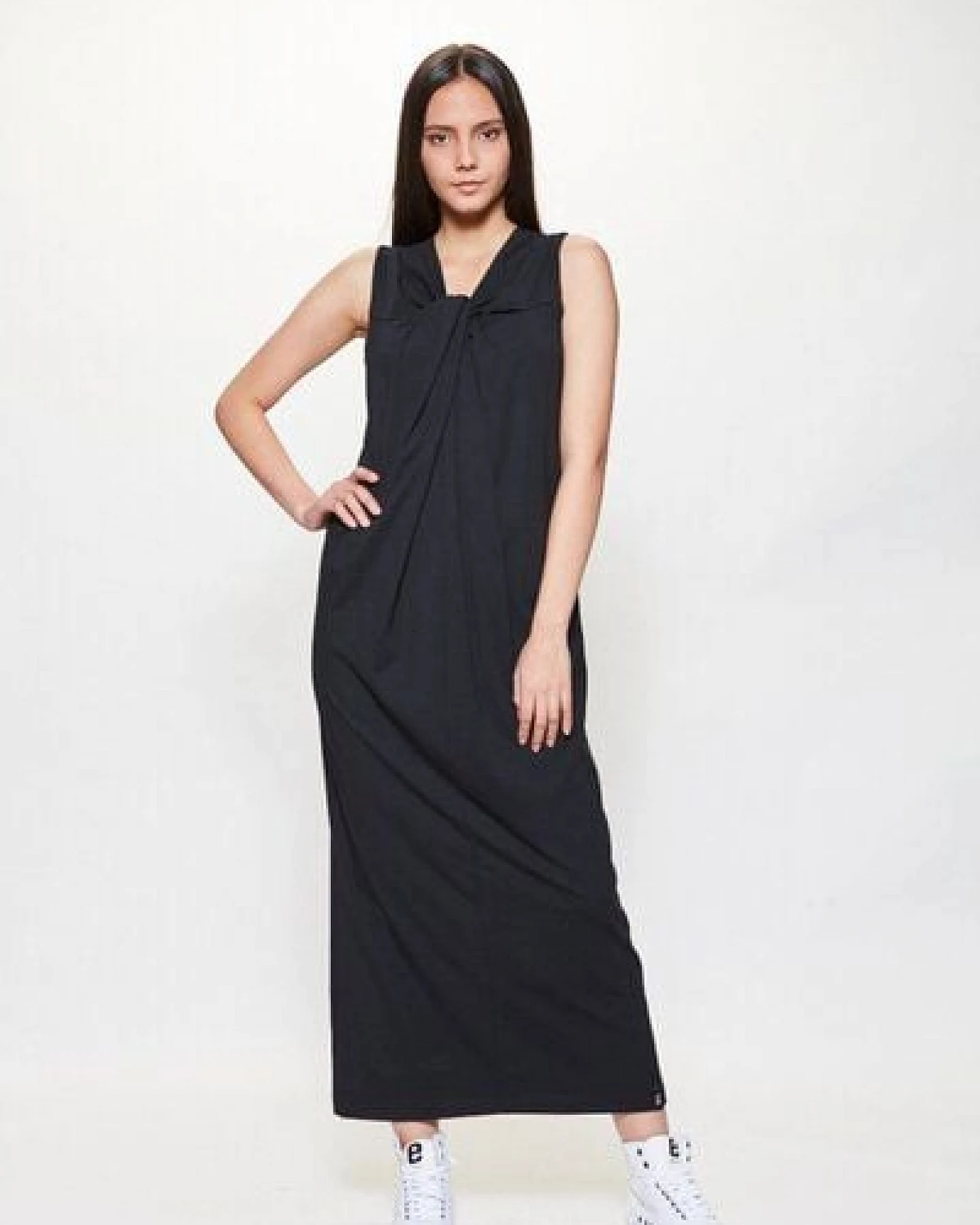 LUMEN organic Knotenkleid lang JERSEY schwarz – Ansicht 3