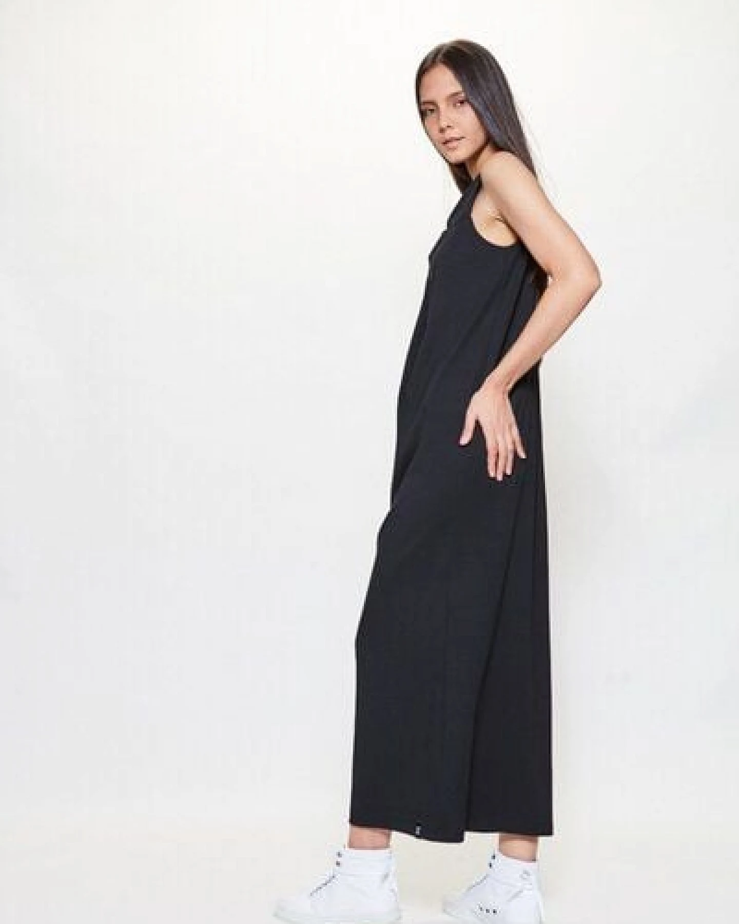 LUMEN organic Knotenkleid lang JERSEY schwarz – Ansicht 4
