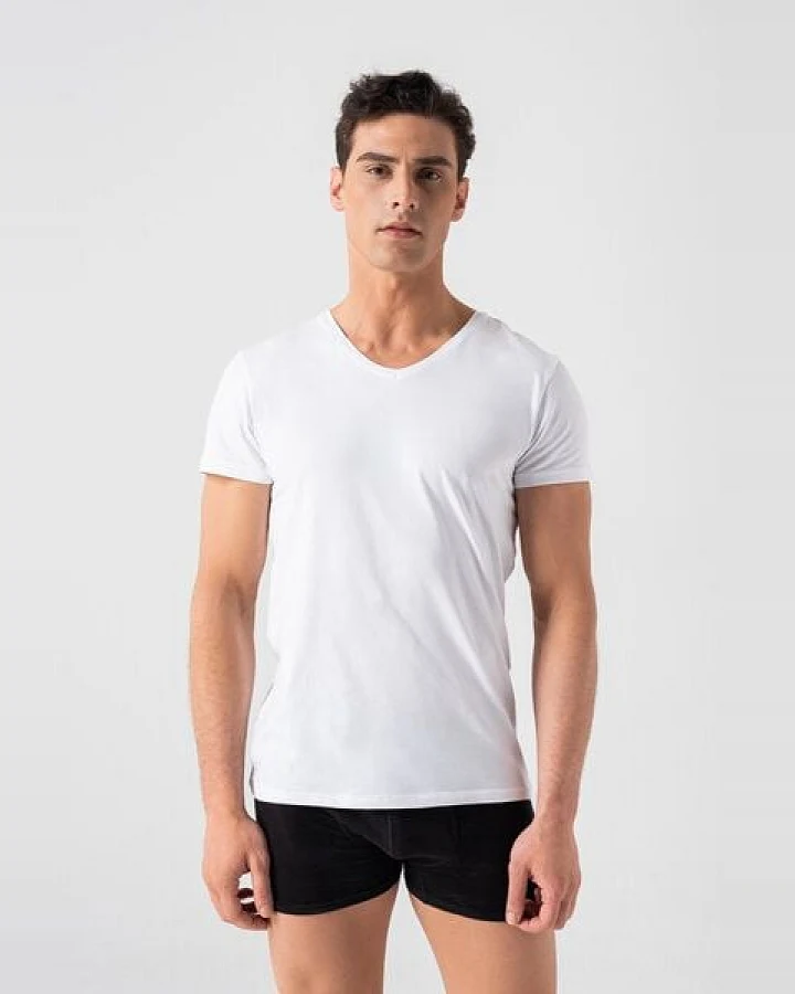 Burnell & Son Unterhemd Herren V-Ausschnitt 3er Pack - T-Shirt Extra Lang mit Kurzarm Slim Fit