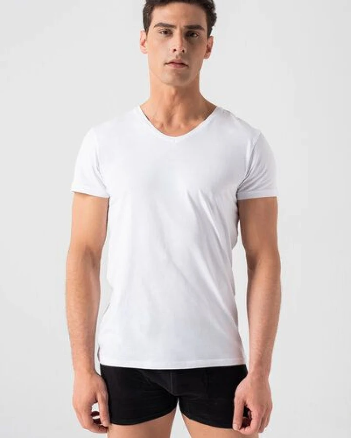 Burnell & Son Unterhemd Herren V-Ausschnitt 3er Pack - T-Shirt Extra Lang mit Kurzarm Slim Fit