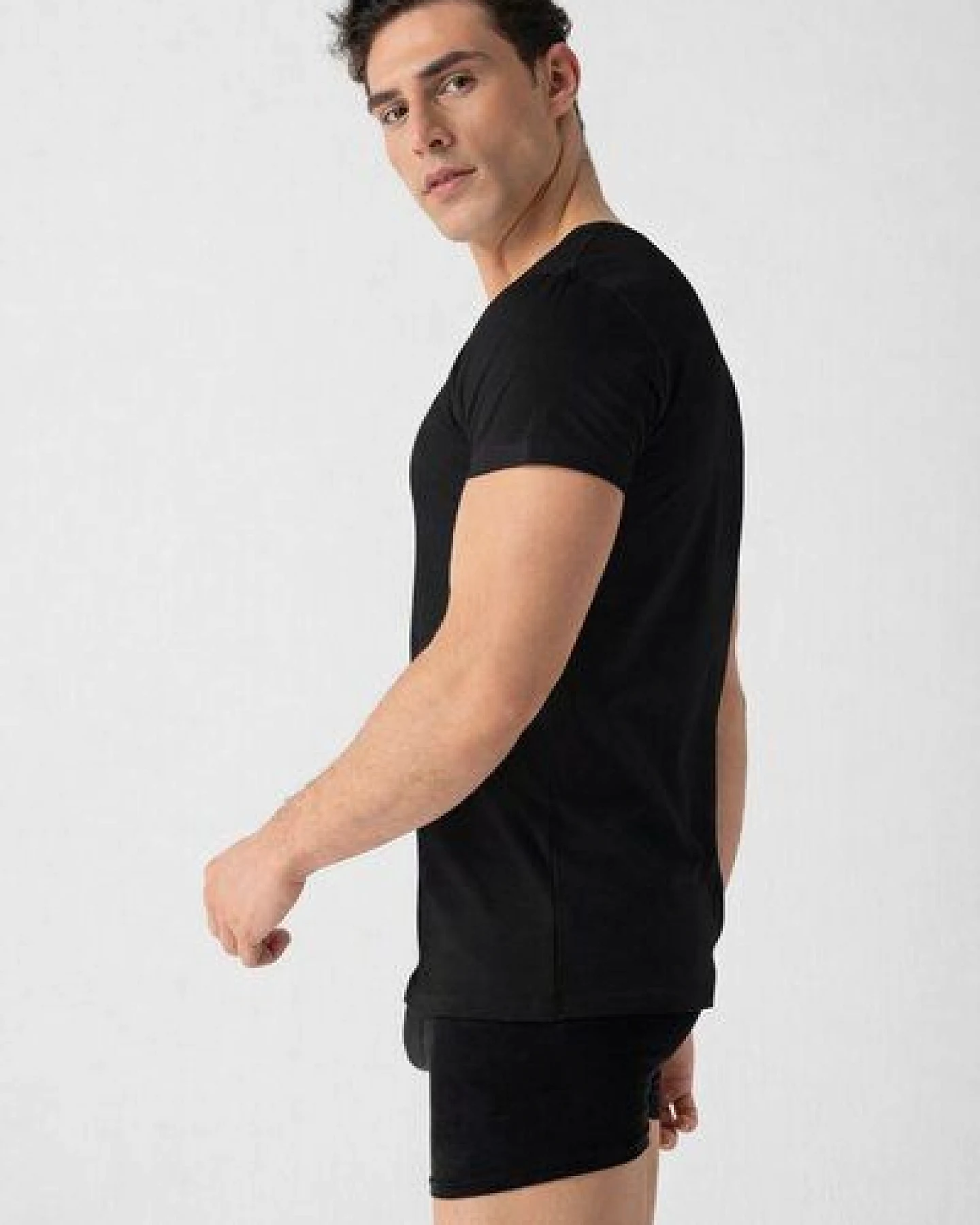 Burnell & Son Unterhemd Herren V-Ausschnitt 3er Pack - T-Shirt Extra Lang mit Kurzarm Slim Fit – Ansicht 2