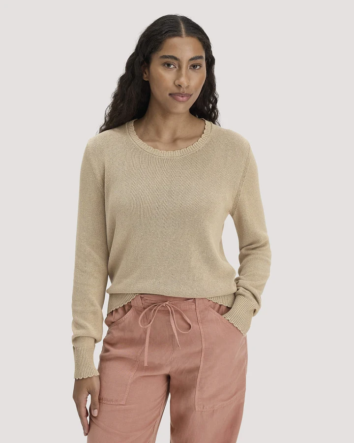 hessnatur Damen Strick Pullover Relaxed aus Leinen mit Bio-Baumwolle und LENZING™ ECOVERO - beige - Größe L