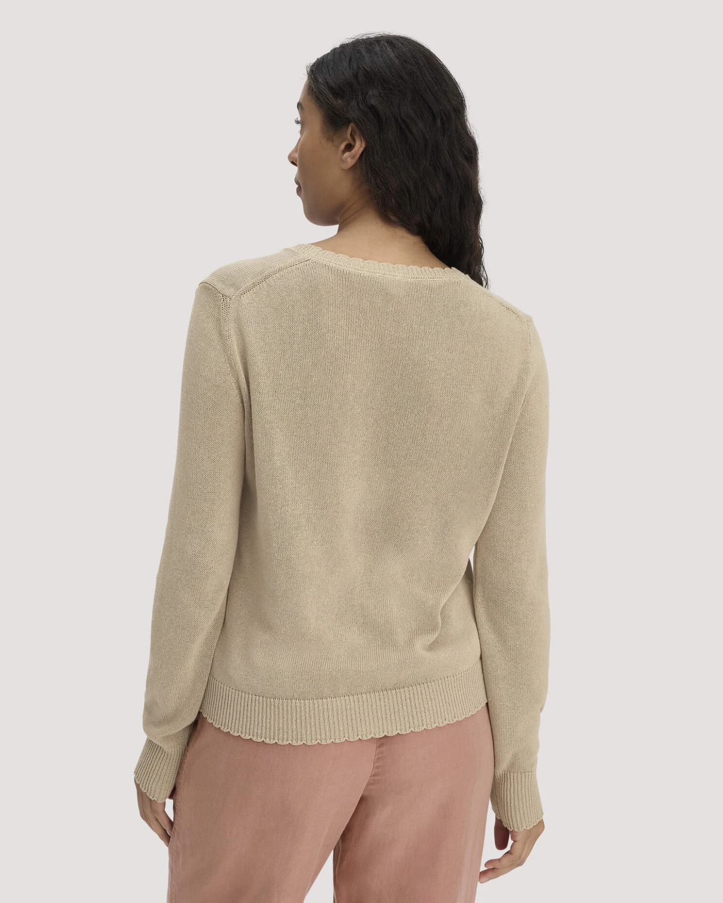 hessnatur Damen Strick Pullover Relaxed aus Leinen mit Bio-Baumwolle und LENZING™ ECOVERO - beige - Größe L – Ansicht 3