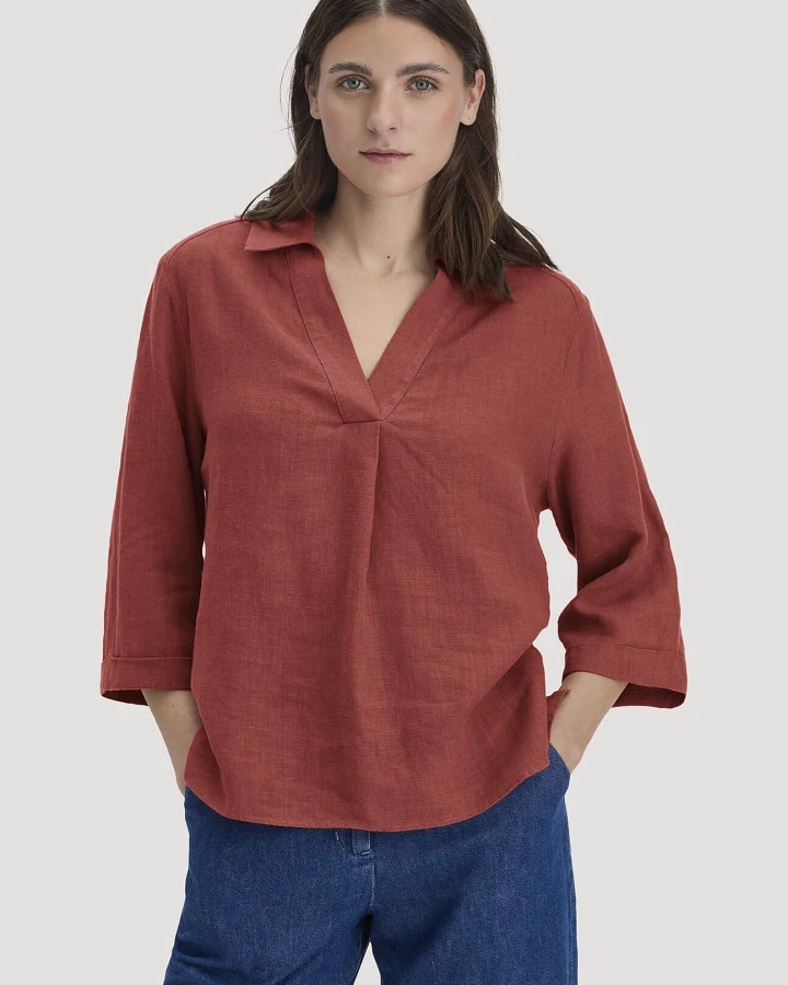 hessnatur Damen Bluse Relaxed aus Leinen - braun - Größe 34