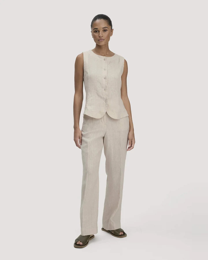 hessnatur Damen Hose Straight Leg aus Leinen - beige - Größe 40