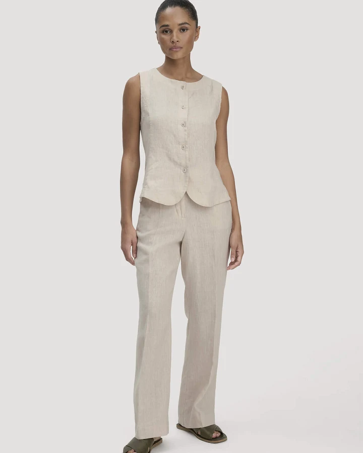 hessnatur Damen Hose Straight Leg aus Leinen - beige - Größe 48