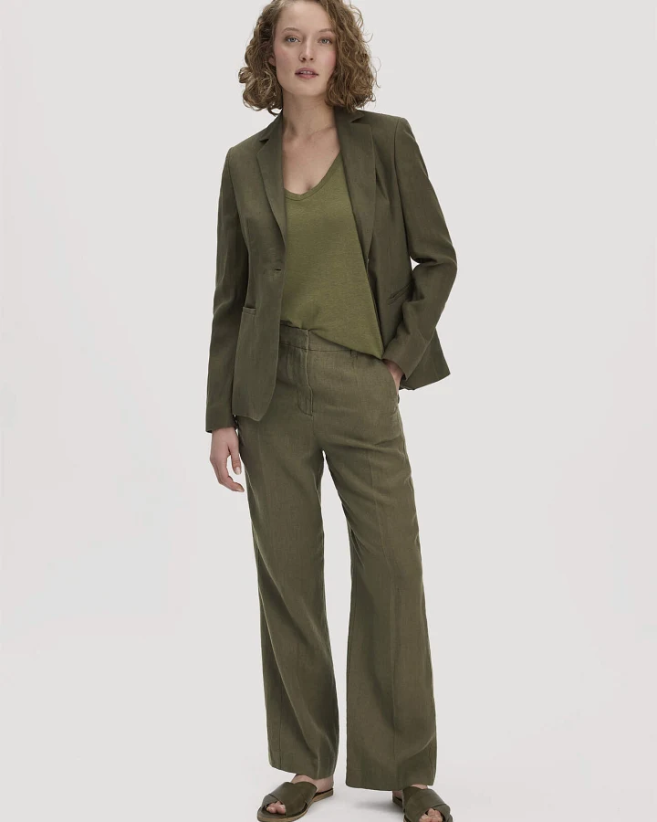 hessnatur Damen Hose Straight Leg aus Leinen - grün - Größe 34