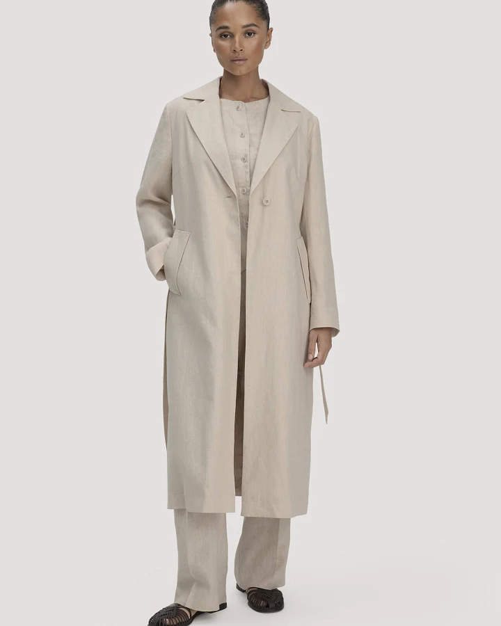 hessnatur Damen Mantel Regular aus Leinen - beige - Größe 34