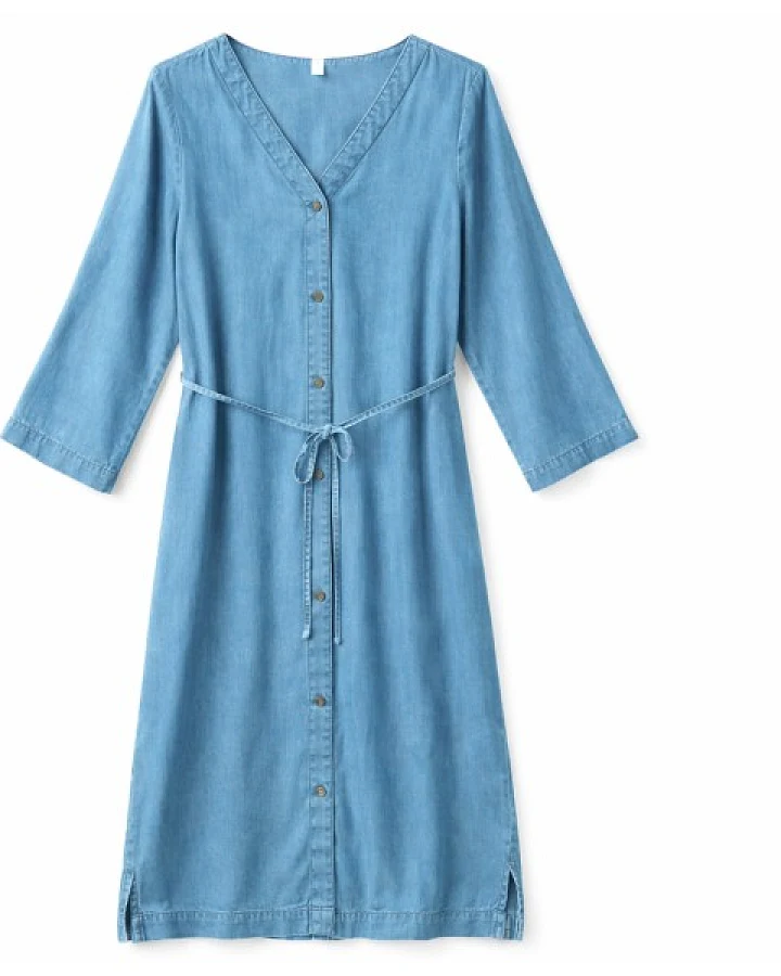 Mazine - Women's V-Neck Tencel Midi Dress - Rock Gr XS blau
