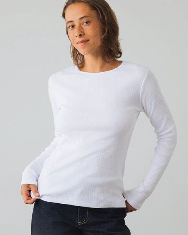 Honest Basics Damen Geripptes Langarmshirt aus Bio- und recycelter Baumwolle
