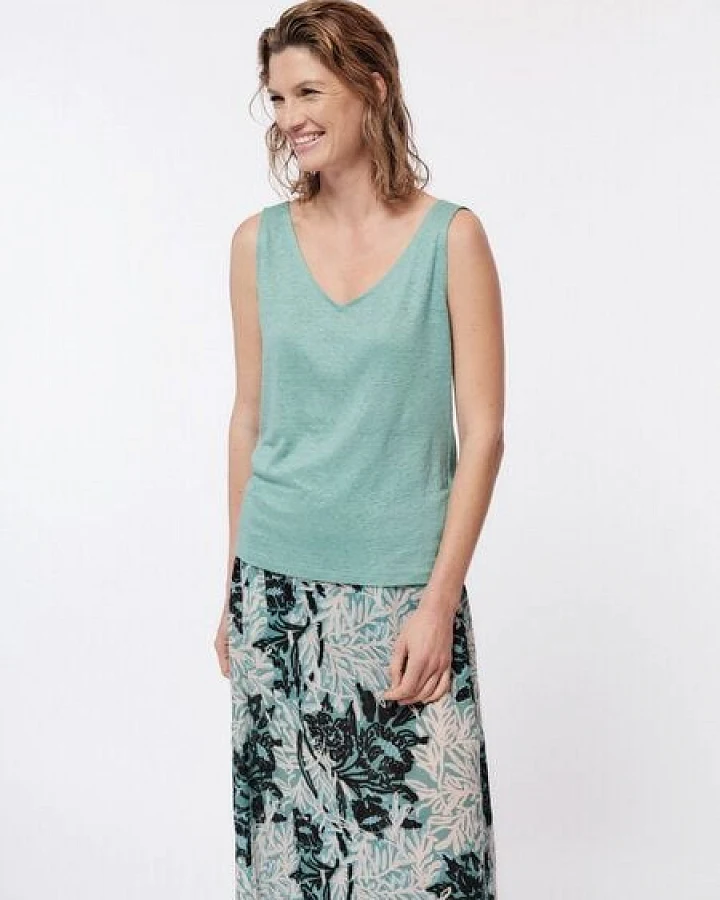 LANIUS Tanktop mit V-Ausschnitt aus Bio-Leinen